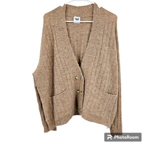 Tach Clothing Cardigan Tan Amira Alpaca Wool Fuzzy Knit Button Pockets Size S